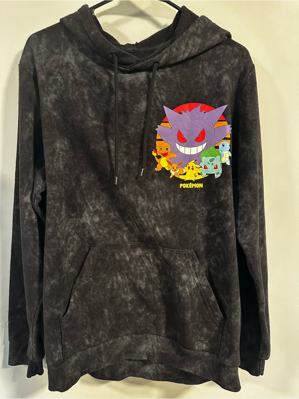 Pokemon Black Tie-Dye Pullover Hoodie - Charcoal